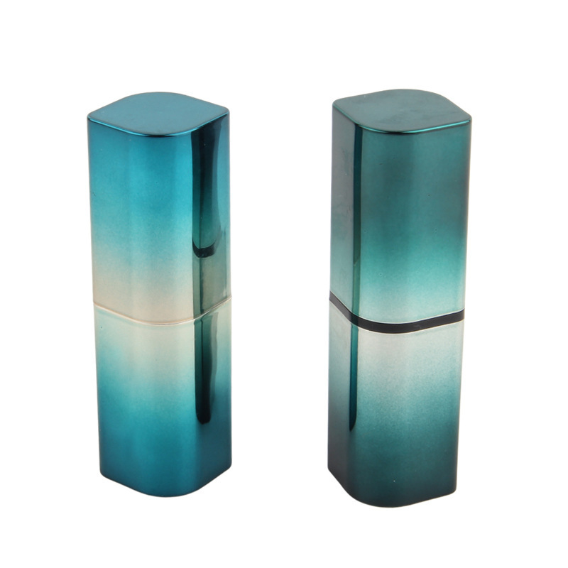 绿色渐变口红菱形空管包材批发 固体口红平口包装管塑料旋转空管